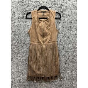 Bcbgmaxazria Hamin Fringe Faux Suede Sleeveless Vest Dress Brown Womens Size 6
